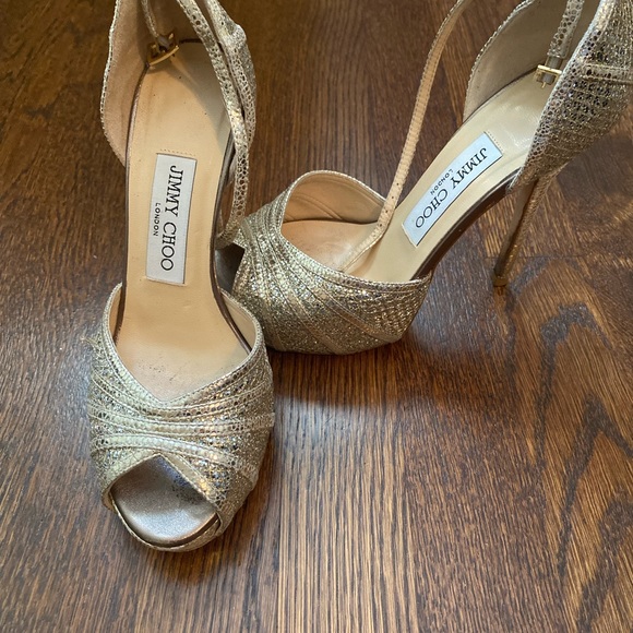 Jimmy Choo Kafta Open-Toe Platform Sandal, Champagne 35 - Picture 2 of 3